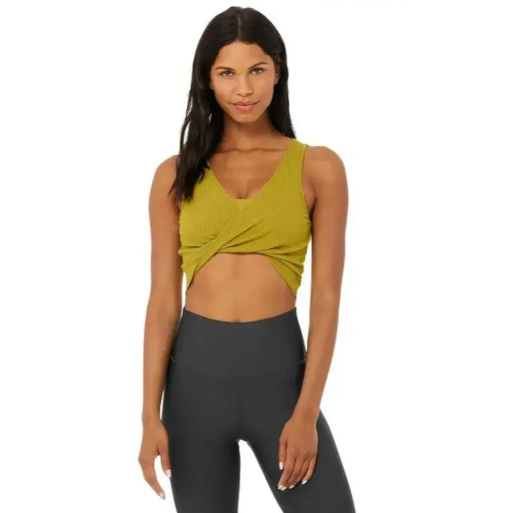 alo Swirl Two Way Cropped Reversible Tank Top in Chartreuse NWT XS